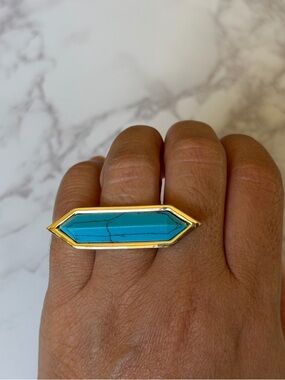 CC Skye Turquoise Hexagonal Gold-Trim Ring